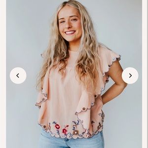 The Shane Scallop Detail Blouse in Light Coral